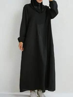Women's Solid Color Zip Up Dresses, Casual Long Sleeve Dress for Spring & Fall, Women's Islamic Clothing for Daily Wear