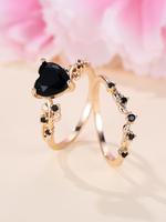 Women's Elegant Artificial Gemstone Decorated Heart Design Ring, Fashion Dainty Matching Jewelry for Women & Girls, Clean Gir...