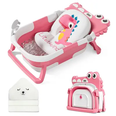 MoreFeel Collapsible Baby Bathtub for Infants to Toddler with Real-time Temp Monitor Floating Cushion Foldable Baby Bath Tub ...