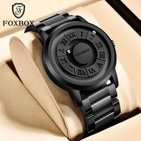 FOXBOX New Modern Concept Design with no Watch Crystal and Magnetic Powered Roman Numerals Heavy Unisex Fashion Watch Perfect...