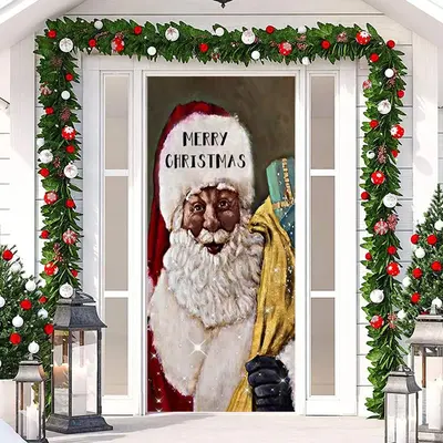 Santa Claus Canvas Christmas Door Cover Decoration - Aperturee