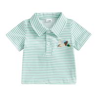 Toddler Boy Mallard Duck Embroidery Polo T Shirt Striped Short Sleeve Lapel Collar Button Down Shirt Tops Hunting Baby Summer...