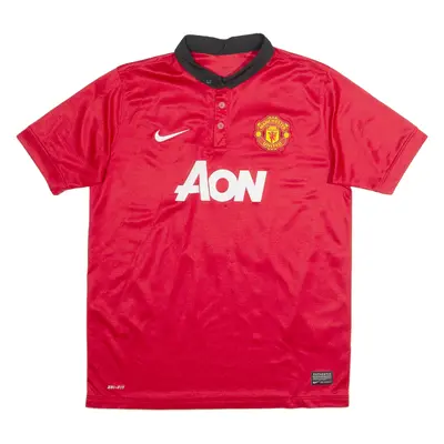 NIKE Manchester United Young Boys Football Shirt Jersey Red Collared M