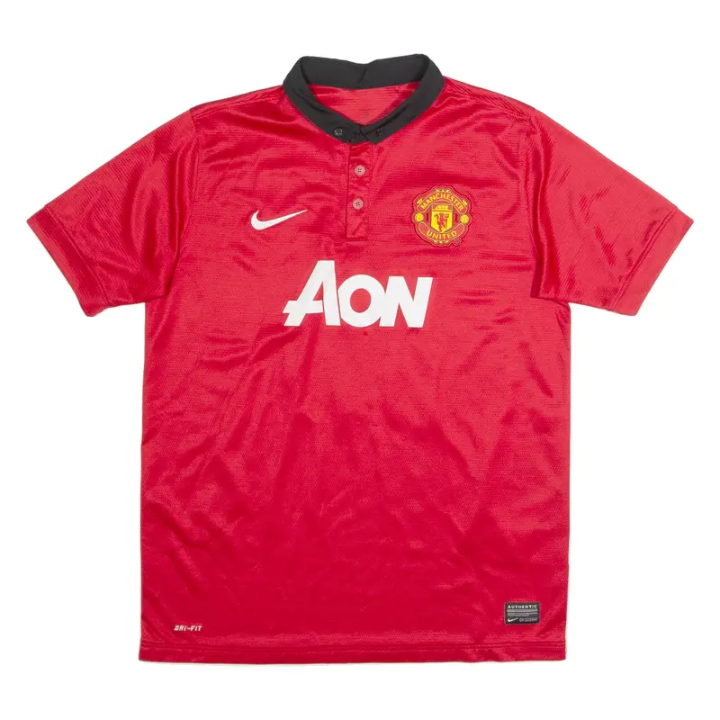 NIKE Manchester United Young Boys Football Shirt Jersey Red Collared M