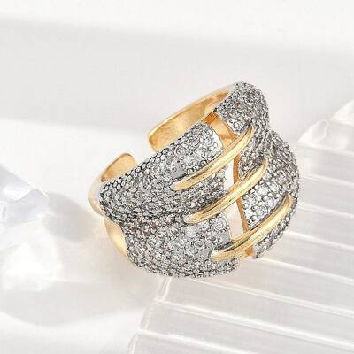 Brass Micro Pave Clear Cubic Zirconia Cuff Rings for Women Men