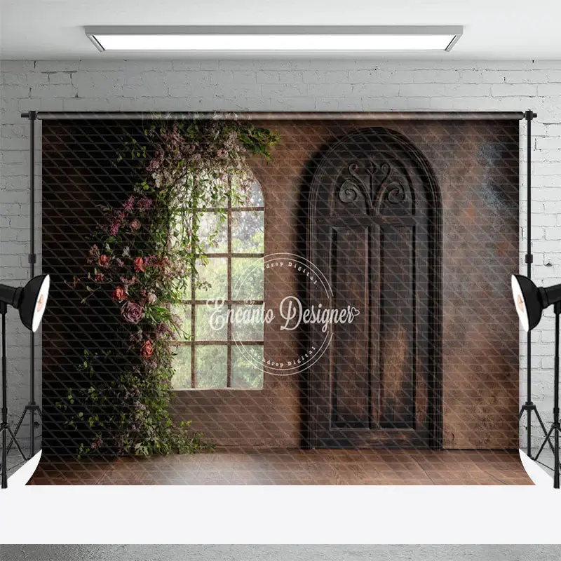 Aperturee Floral Plant Abstract Brown Door Window Backdrop, 3X2FT(1MX0.6M), 14 USD, door and window backdrops, ENHD1J74-M
