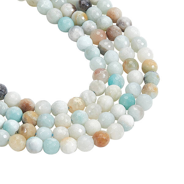 2 Strands Natural Frosted Flower Amazonite Round Beads Strands
