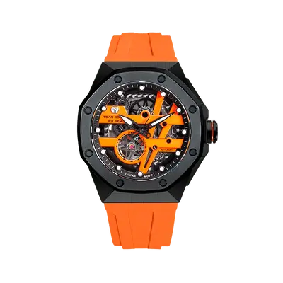 TSAR BOMBA Elemental Series Orange Black Men's Automatic Mechanical Watch 閳ワ拷Stainless Steel Bezel & Case, Skeleton Dia...