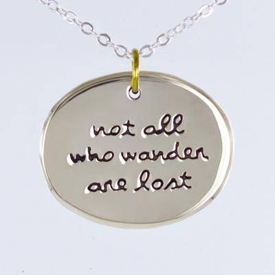 Not All Who Wander Mixed Metals Necklace - with Rhodium Plated Chain