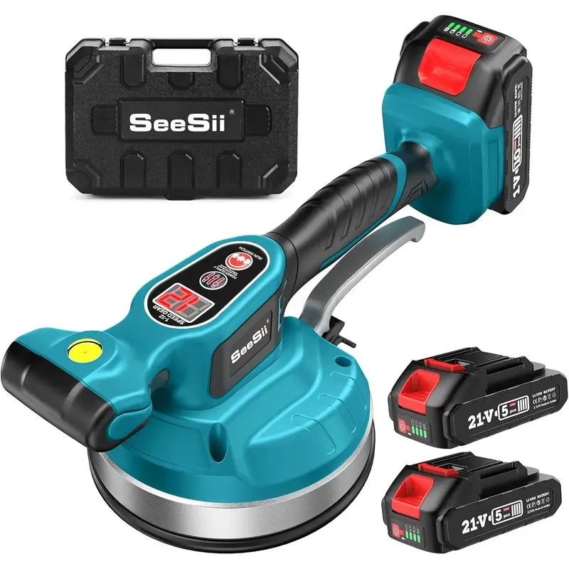 Seesii KP-160B Tile Vibration Tool, Cordless Tile Vibration Leveling Machine with 2×2000mAh Batteries, 160mm Large Suction S...