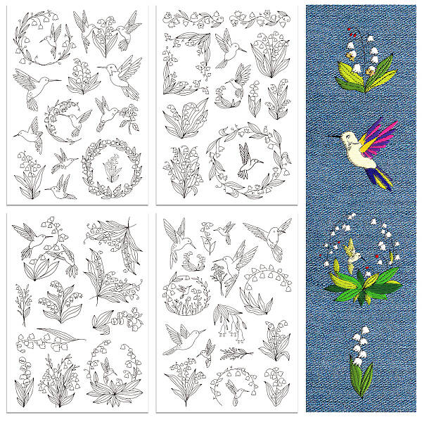 4 Sheets 11.6x8.2 Inch Stick and Stitch Embroidery Patterns