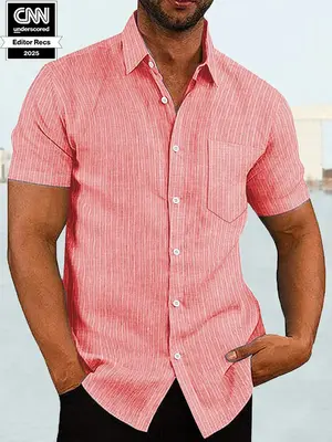 Short Sleeve Casual Shirt (US Only), Red Stripe / XXXL