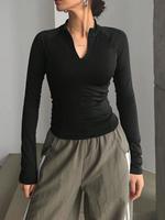 Women's Solid Half Zip Mock Neck Tee, Casual Fit Long Sleeve T-shirt for Daily Wear, Ladies Clothes for All Seasons, Sports C...