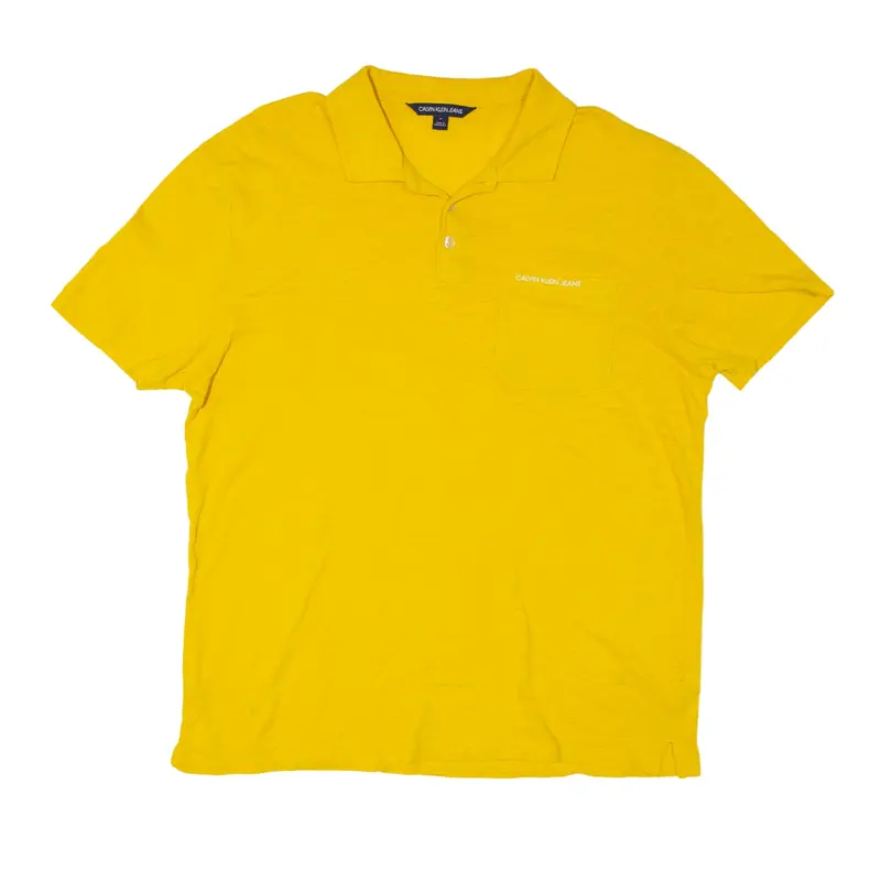 CALVIN KLEIN Jeans Polo Shirt Yellow Short Sleeve Mens M