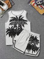 Men's Letter Print Basketball Vest & Shorts Set, Regular Fit Street Basketball Sleeveless Top & Track Shorts, Summer Clothes ...