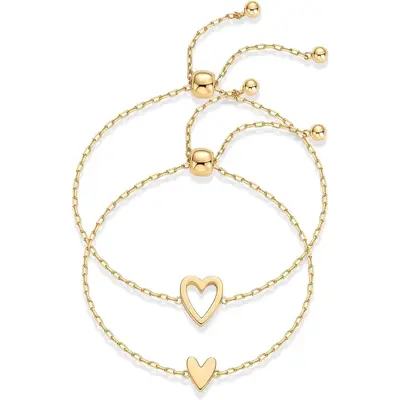 [B13] Mother's Day Matching Heart Charms Solitaire Bracelet Set for Women - Adjustable Love Friendship Two Bracelet Pack Deal...
