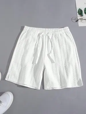 Men's Regular Fit Solid Color Textured Drawstring Waist Shorts, Casual Pocket Shorts for Summer, Fashion Men's Bottoms for Da...