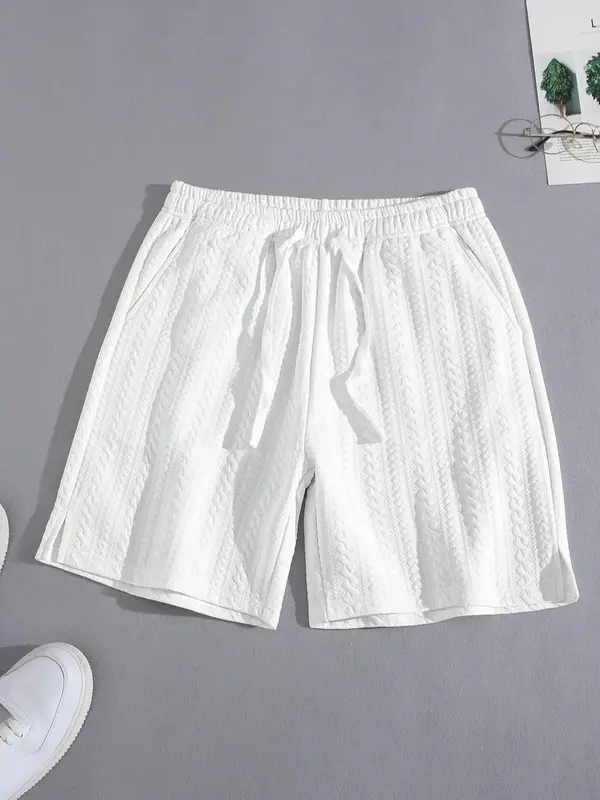 Men's Regular Fit Solid Color Textured Drawstring Waist Shorts, Casual Pocket Shorts for Summer, Fashion Men's Bottoms for Da...