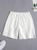 Men's Regular Fit Solid Color Textured Drawstring Waist Shorts, Casual Pocket Shorts for Summer, Fashion Men's Bottoms for Da...
