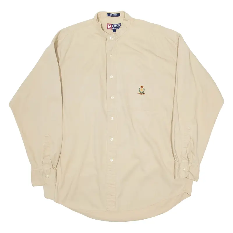 CHAPS Mens Plain Shirt Beige Long Sleeve L