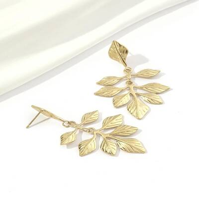 201 Stainless Steel Leaf Dangle Stud Earrings