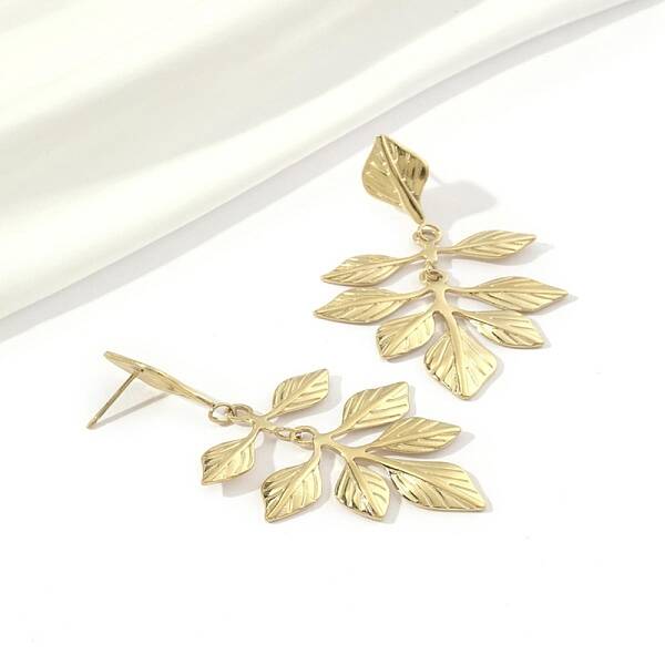 201 Stainless Steel Leaf Dangle Stud Earrings