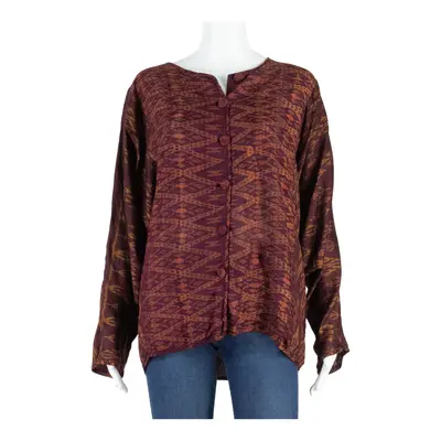 Womens Printed Blouse Maroon Long Sleeve Crazy Pattern XL