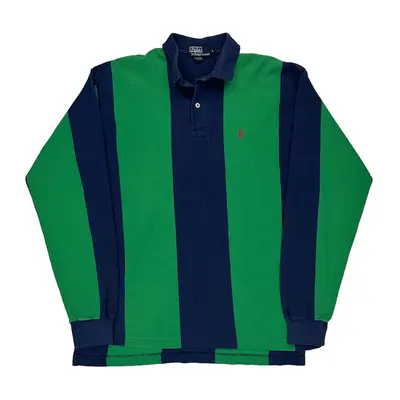 Polo By Ralph Lauren Striped Long Sleeve Polo Shirt - Large Green Cotton