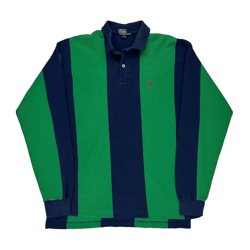 Polo By Ralph Lauren Striped Long Sleeve Polo Shirt - Large Green Cotton