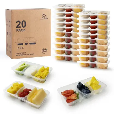 MACTANO 8 OZ Reusable Snack Containers with Lids, New 3 Compartment Condiment Snack Pack Containers 20 Sets