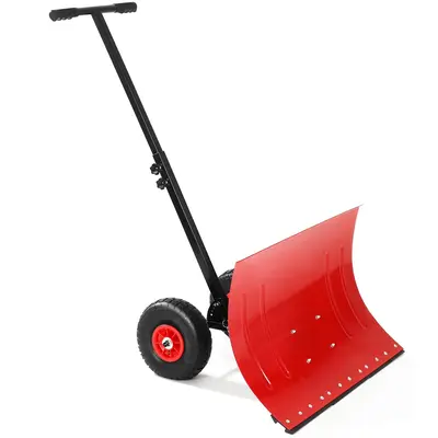 Garvee Snow Shovel with Wheels Heavy Duty Steel Blade Adjustable Angle & Height Handle 29.1x19.3 Rubber Wheels Driveway P...