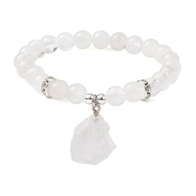 Natural Quartz Crysta & Synthetic Hematite Beaded Stretch Bracelet