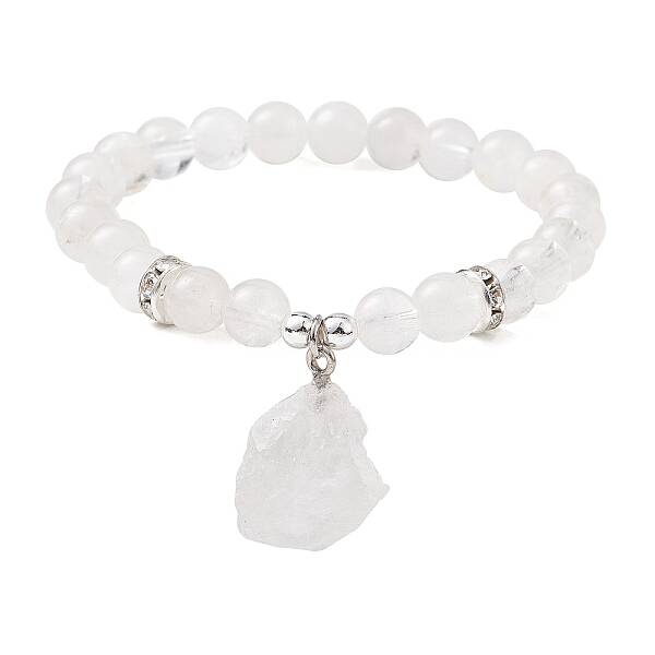 Natural Quartz Crysta & Synthetic Hematite Beaded Stretch Bracelet
