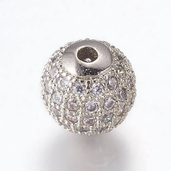 Brass Micro Pave Cubic Zirconia Beads