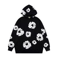 Men's Flower Puff Print Hoodie - Oversized Sweatshirt Jacket, Unisex Design, Unisex Long Sleeve, Round Neck, Casual Human Ope...