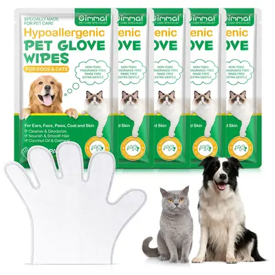 Oimmal Hypoallergenic Pet Wipes Gloves for Dogs And Cats, Grooming Wipes for Cleaning, Deodorizing, Soothing & Nourishing Pet...