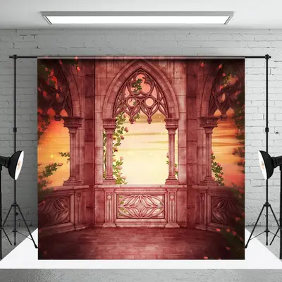 Floral Brick Red Architecture Backdrop For Photo - Aperturee