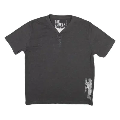 LEE COOPER Mens T-Shirt Grey Button Neck M