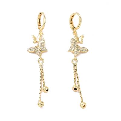 Clear Cubic Zirconia Butterfly Dangle Hoop Earrings