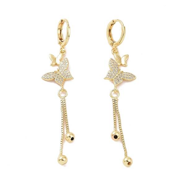 Clear Cubic Zirconia Butterfly Dangle Hoop Earrings