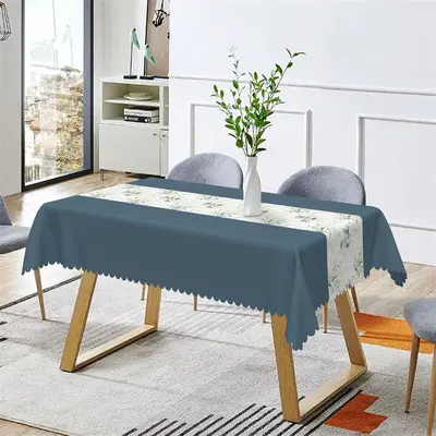 Haze Blue Elegant Spring Leaves Dining Tablecloth - Aperturee