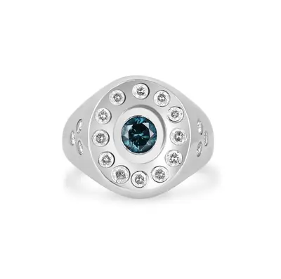 10K White Gold 1.2 CT.T.W. Round Lab Created Diamond & Gemstone Chunky Thick Bezel Set Unisex Statement Band