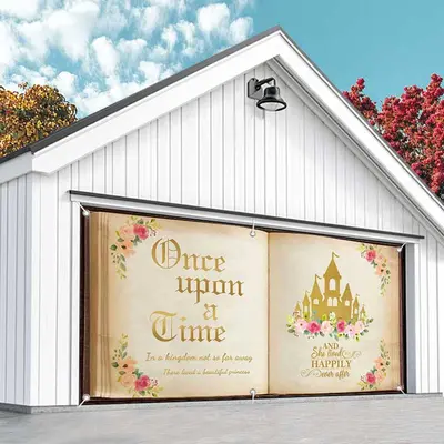 Aperturee Floral Castle Fairy Book Birthday Garage Door Banner