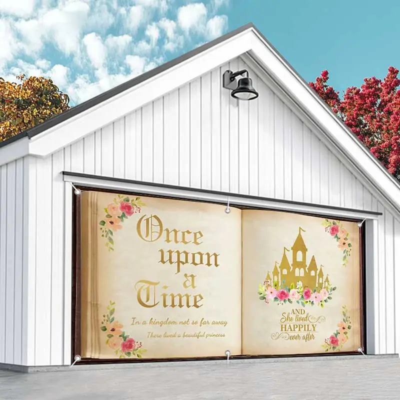 Aperturee Floral Castle Fairy Book Birthday Garage Door Banner
