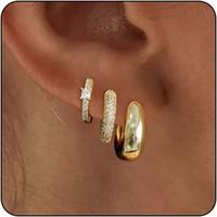 3Pairs Gold Hoop Earrings Set for Women Trendy, 14K Gold Plated Lightweight Small Gold/Silver Hoop Earrings for Women Chunky ...