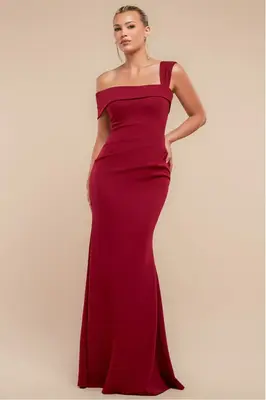Goddiva Off The Shoulder Pleated Waist Maxi Dress - Wine