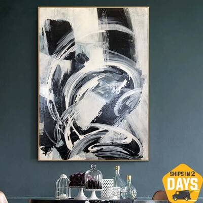 Abstract Black and White Painting Large Original Oil Painting On Canvas Black And White Painting Acrylic Fine Art Room Decor ...