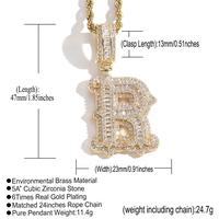 Personalized lced-out Bubble Initial NecklaceFor Men HipHop Zirconia Letter Necklace ForWomen 24 inchesLong Stainless Steel R...