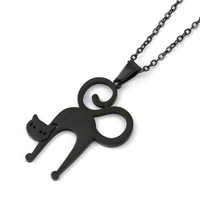 Halloween Series 202 Stainless Steel Cable Chain Cat Shape Pendant Necklaces