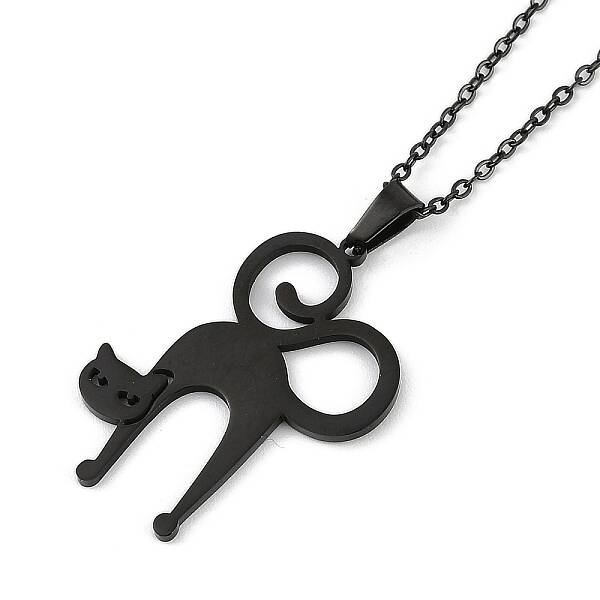 Halloween Series 202 Stainless Steel Cable Chain Cat Shape Pendant Necklaces